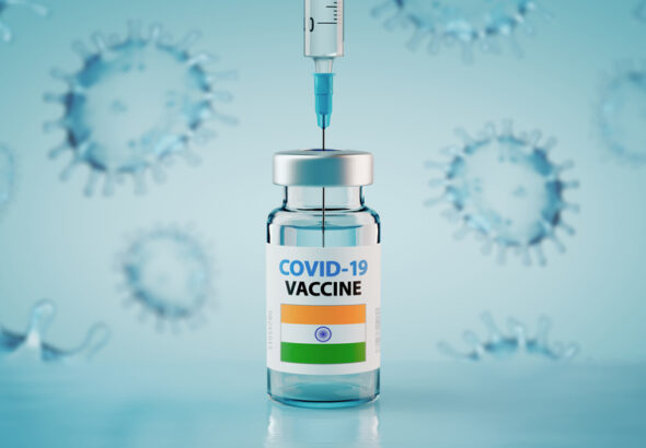 Covid-19,Coronavirus,Vaccine,And,Syringe,With,Flag,Of,India,Concept